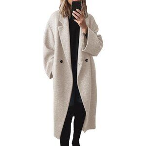 Women's Apricot Winter Pea Coat Notch Lapel Double Breasted Wool Blend Overcoat